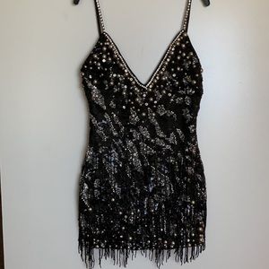 DUNDAS x REVOLVE Joan Sequin Mini Dress Black Silver Taylor Swift Fringe